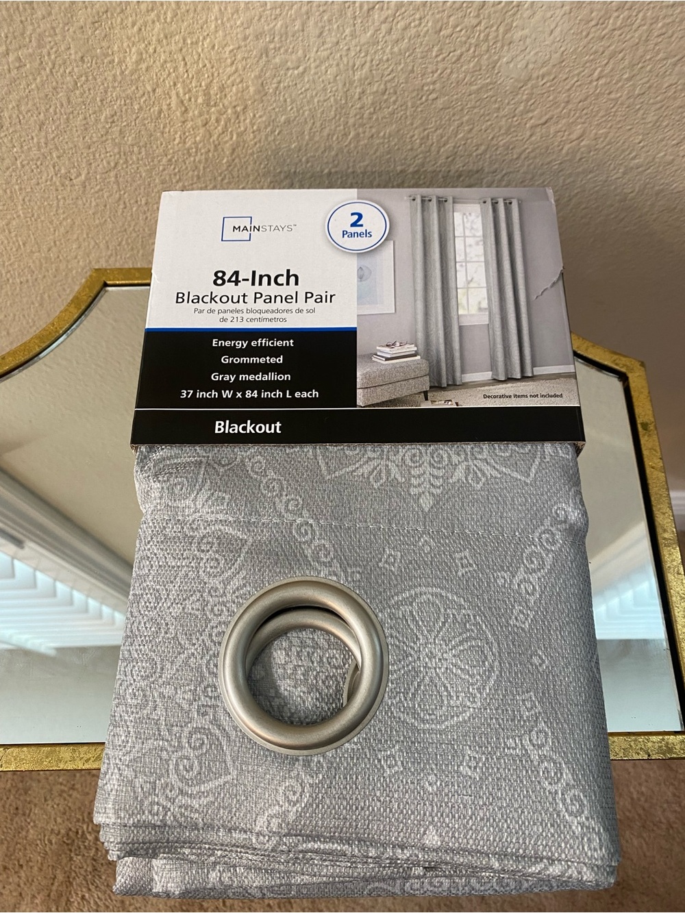 Mainstays Gray Medallion Blackout Curtain Panels, 2-Pack